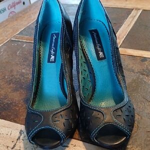 American Eagle Black Peep Toe Heels